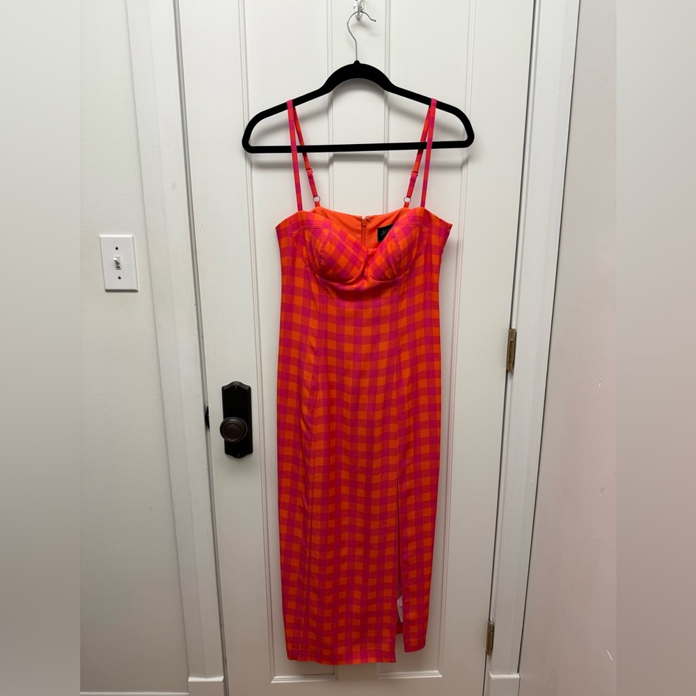 J. Crew Collection vibrant orange and pink gingham dress